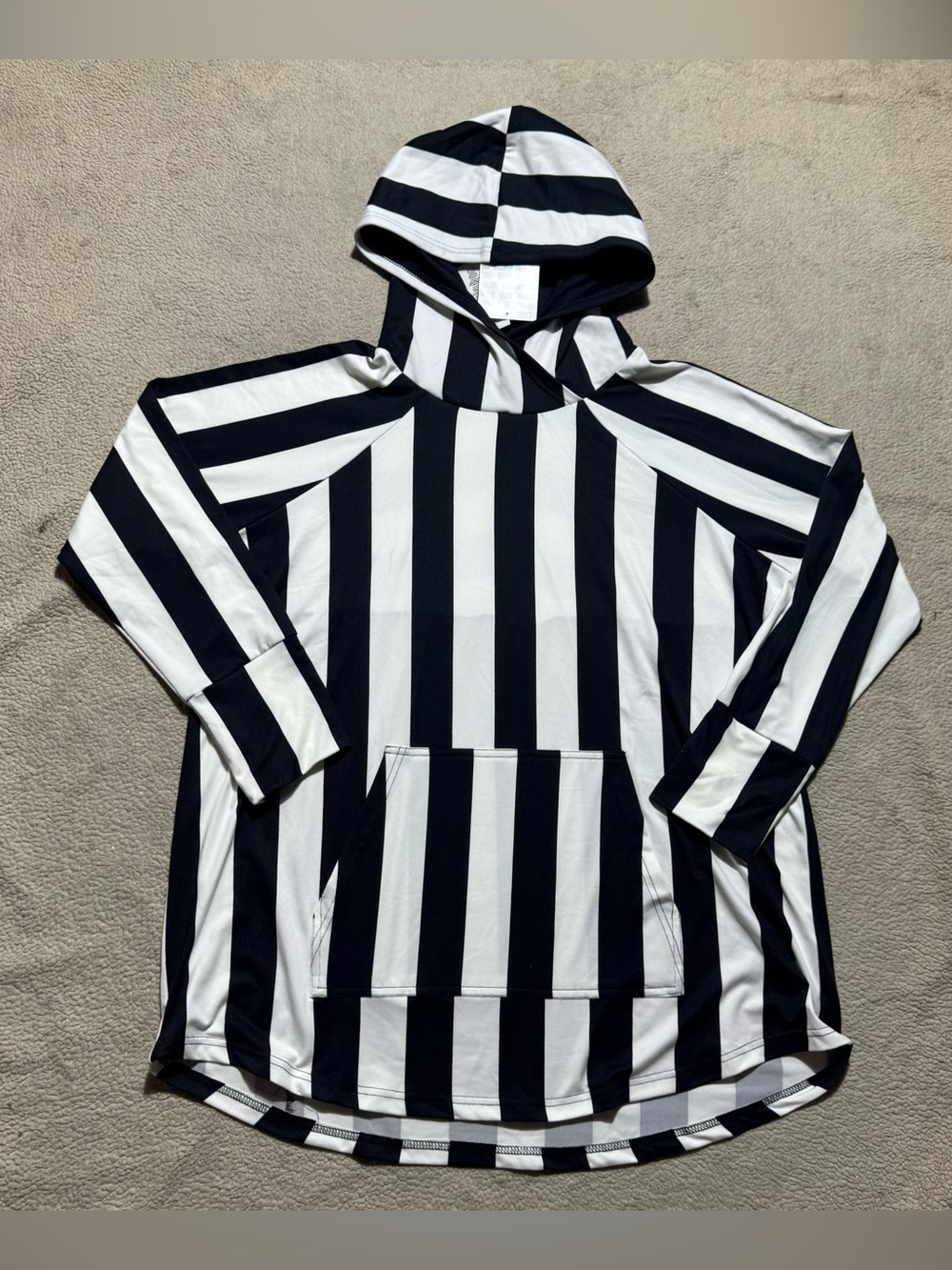 Lularoe Hoodie Womens XL Black White Vertical Stripes Front Pocket Amber NEW